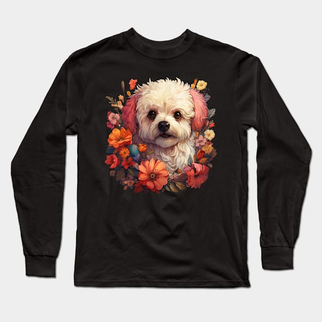 Bichon Frise Dog Floral Long Sleeve T-Shirt by Paul Walls